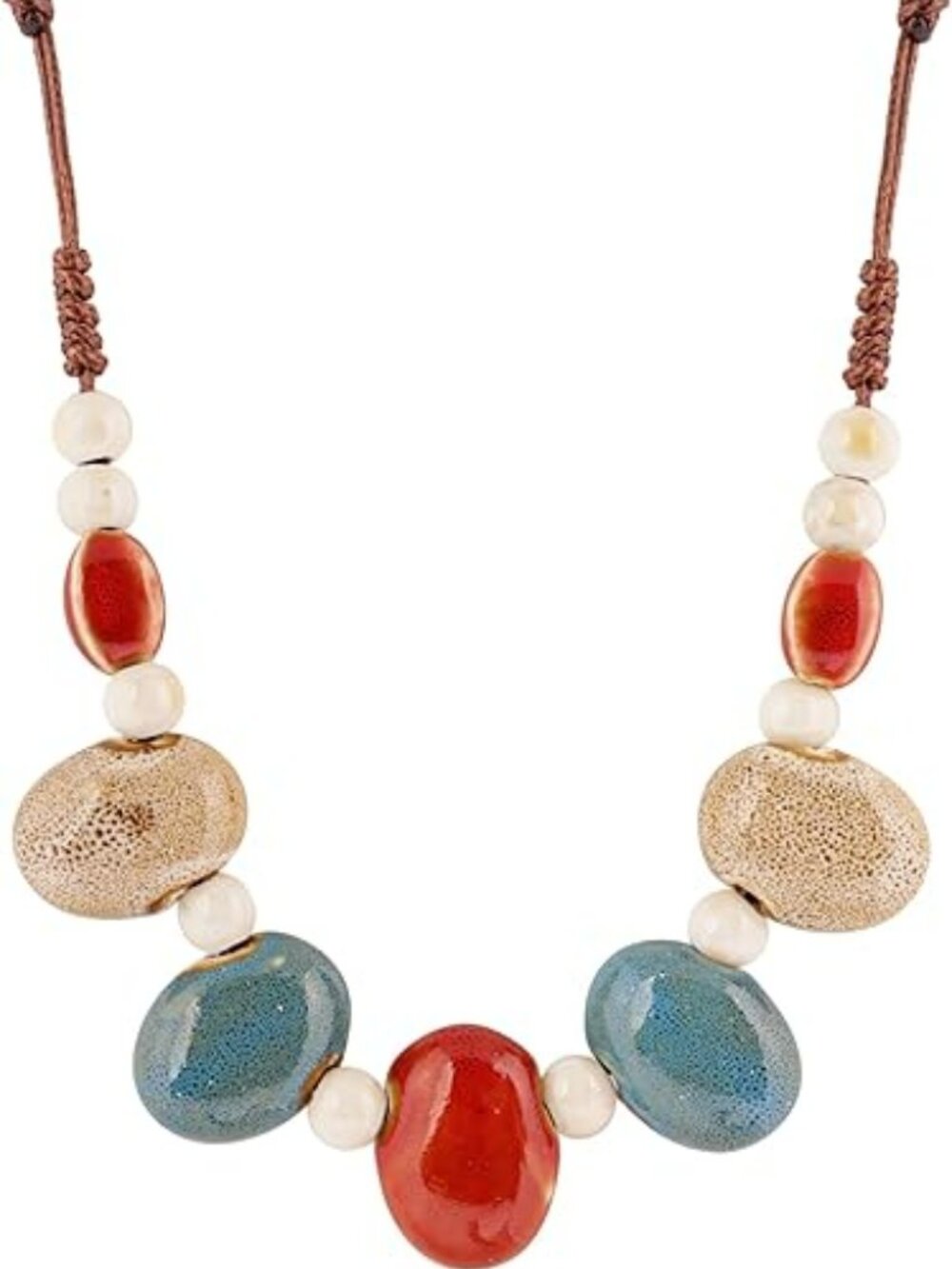 New Bohemian Hippie Colorful Ceramic Geometric Bead Strand Necklace Boho